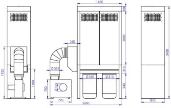 Odsávanie ADAMIK FT 725N 4 kW A rozmery
